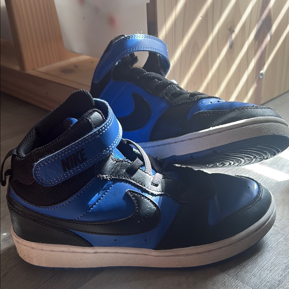 Boys Nike Blue and Black High-Top Sneakers with Velcro Strap